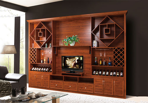 簡(jiǎn)歐式實(shí)木紋全鋁合金電視酒柜裝修效果圖